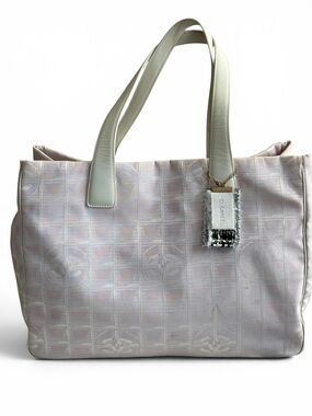 Chanel travel line Light Pink Tote Bag with White leather  Handles